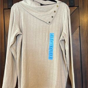 Rafaella Beige Cowl Neck Sweater with Button Details